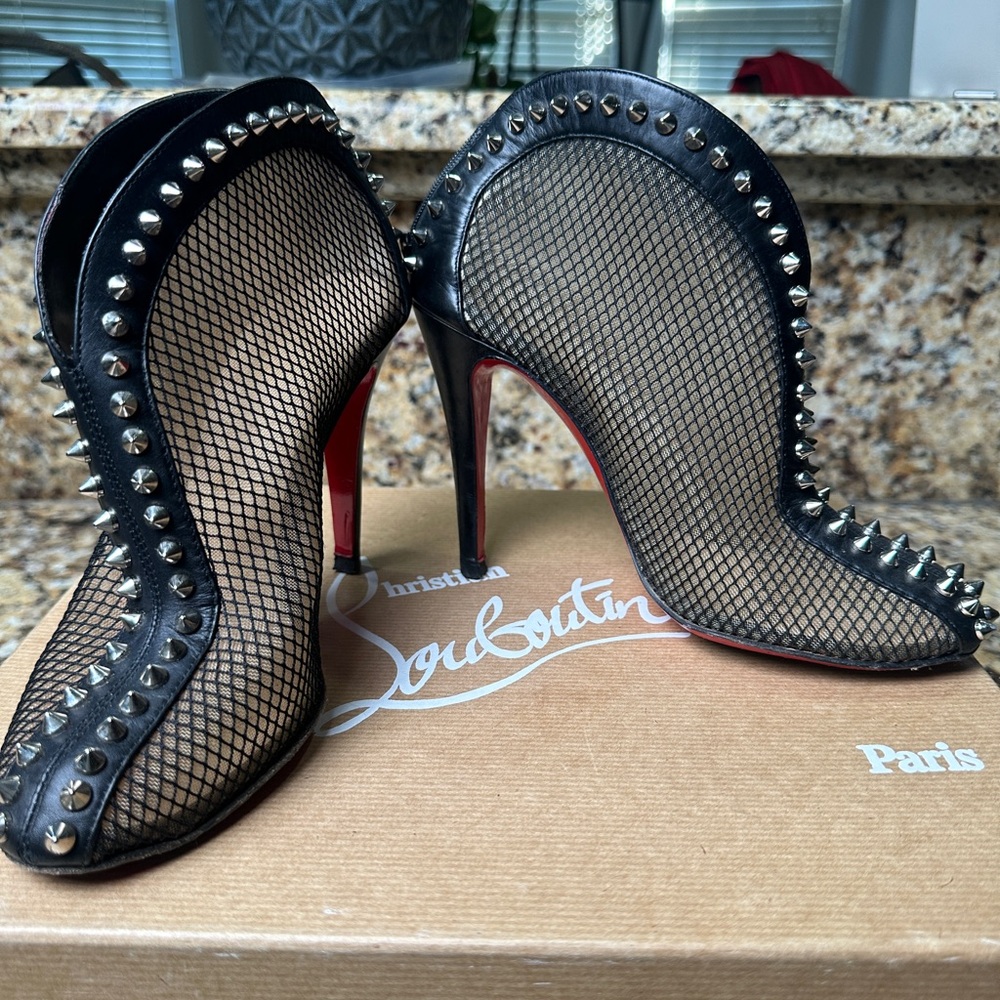 Christian Louboutin Black Mesh Spiked Heels
